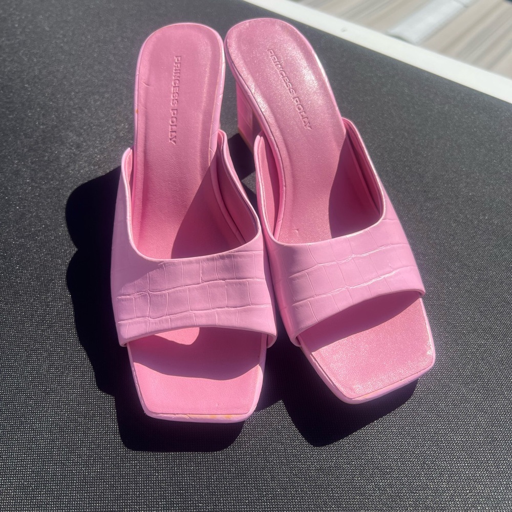 Princess Polly Pink Croc-Effect Block Heel Slides